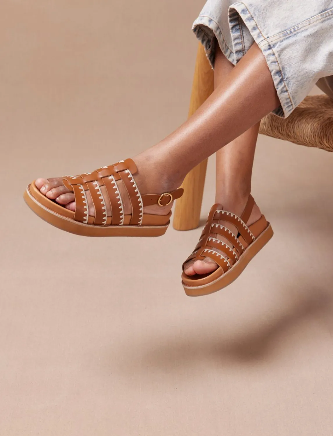 Pied de Biche Sandales>Gaby Cognac Brode